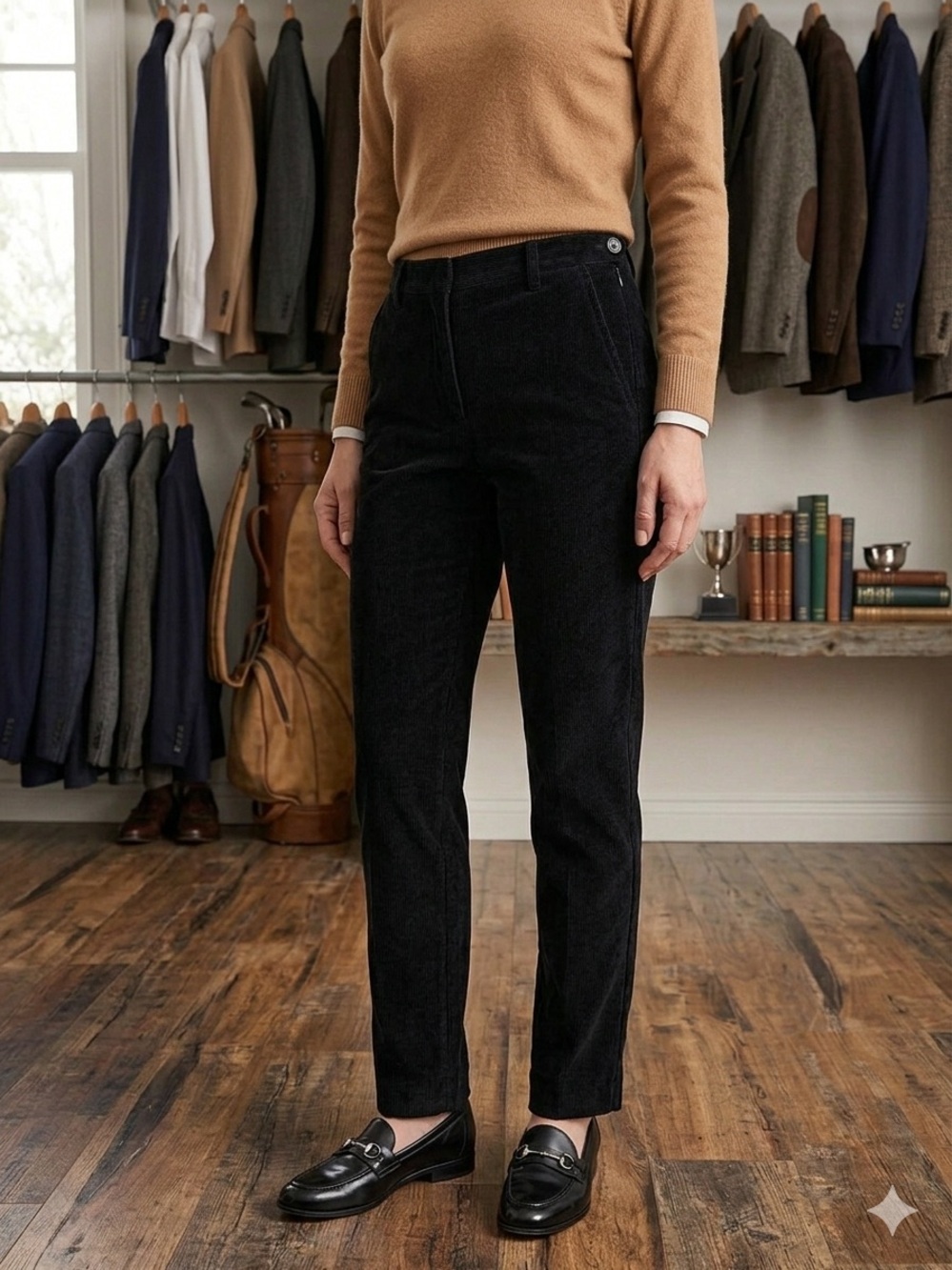 Bobby Jones Made in Italy Black Corduroy Pants Women’s 10 Side Zip Slacks